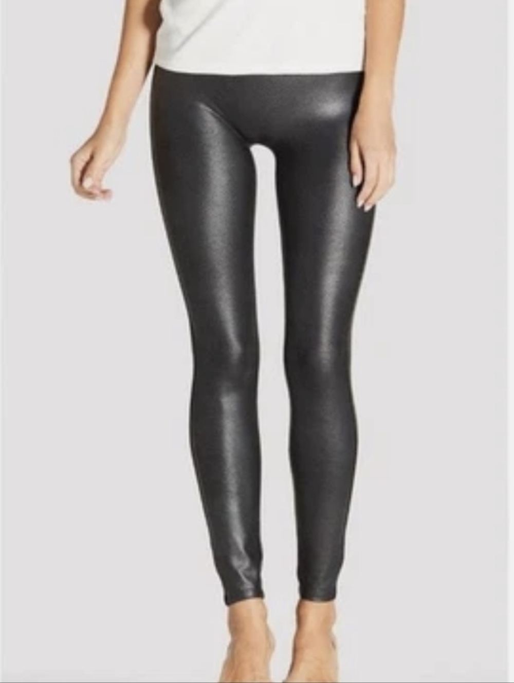 Spanx Faux Leather Pebbled Textured Black Leggings M